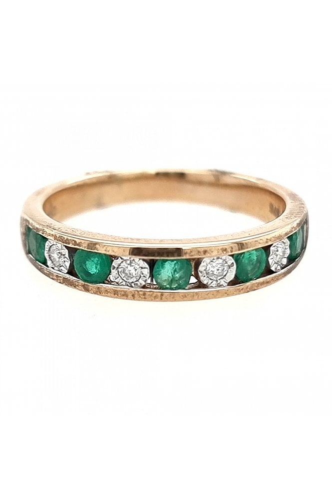 9ct Yellow Gold Emerald & Diamond Eternity Ring 9ct Yellow Gold Channel Set