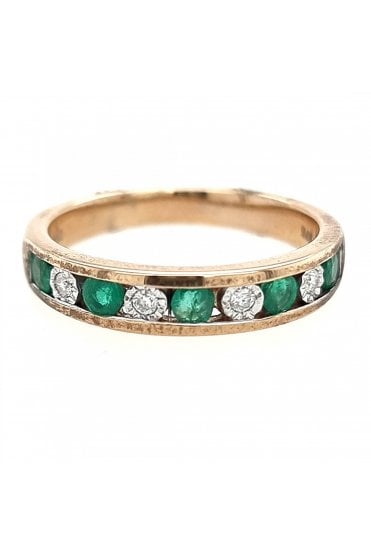 9ct Yellow Gold Emerald & Diamond Eternity Ring 9ct Yellow Gold Channel Set