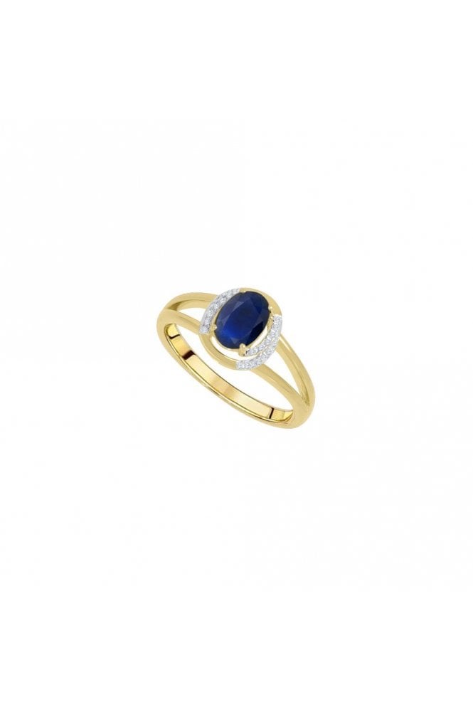 9ct Yellow Gold Natural Sapphire Swirl & Natural Diamond Set Ring