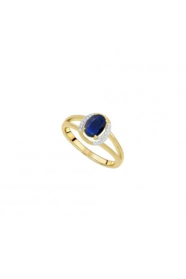 9ct Yellow Gold Natural Sapphire Swirl & Natural Diamond Set Ring