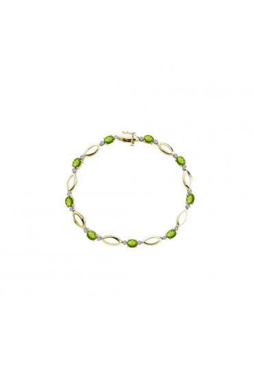 9ct Yellow Gold Peridot & Diamond Set Bracelet  Oval Shaped Peridots & Brilliant Round Diamonds
