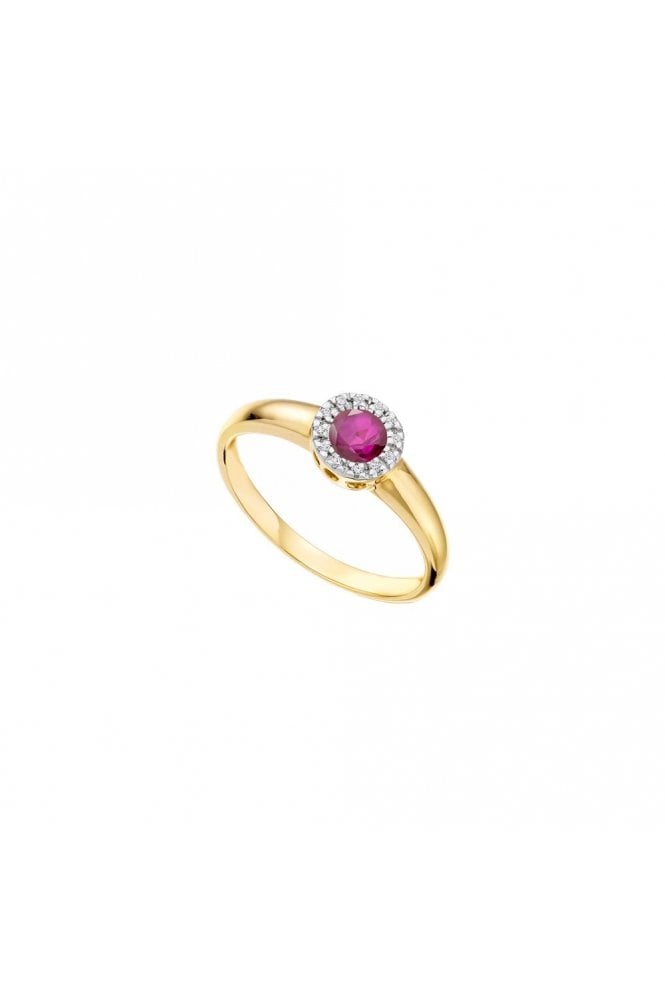 9ct Yellow Gold Ruby & Diamond Cluster Ring 9ct Yellow Gold Pave Set Cluster