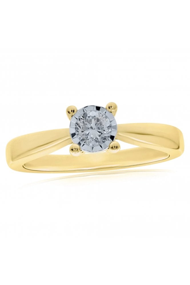 9ct Yellow Gold Solitaire Diamond Ring Diamond Miracle Plate Set