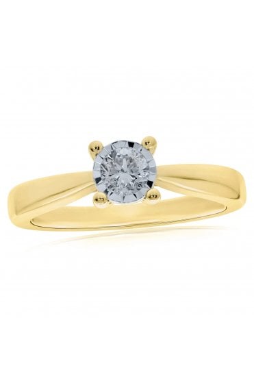 9ct Yellow Gold Solitaire Diamond Ring Diamond Miracle Plate Set