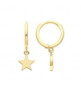9ct Yellow Gold Star Drop Hinged Earrings