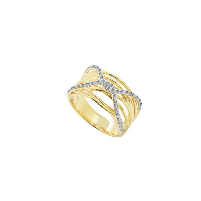 9ct Yellow & White Gold Diamond Ring Crossover of Diamonds over Multi-strand Ring