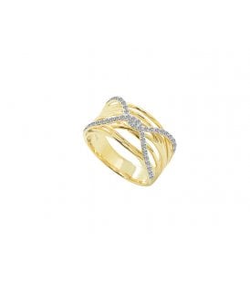 9ct Yellow & White Gold Diamond Ring Crossover of Diamonds over Multi-strand Ring