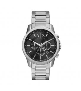 Armani Exchange Chronograph Watch Stainless Steel Case  Case Size: 44mm  Black Dial Silver Marker Indexes  Stainless Steel Bracelet Chronograph Date Window Mineral Crystal Glass  Water Resistance: 5 Bar  2 Year Manufacturers Warranty