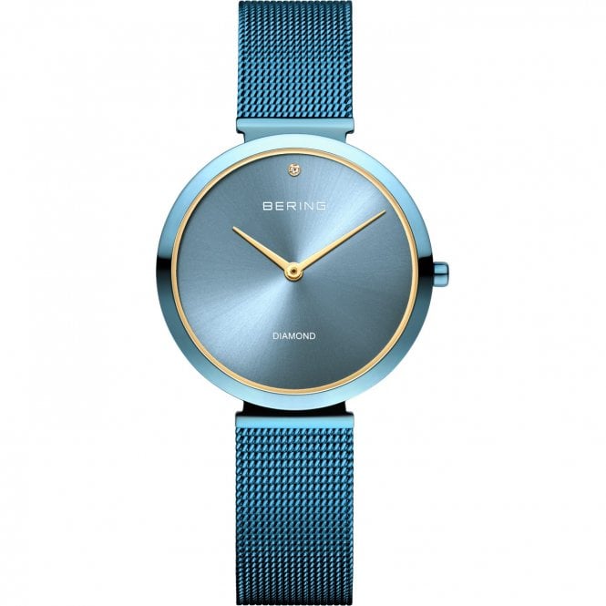 Bering Blue Diamond Dot Charity Watch Blue Stainless Steel Case, 18132-Charity1