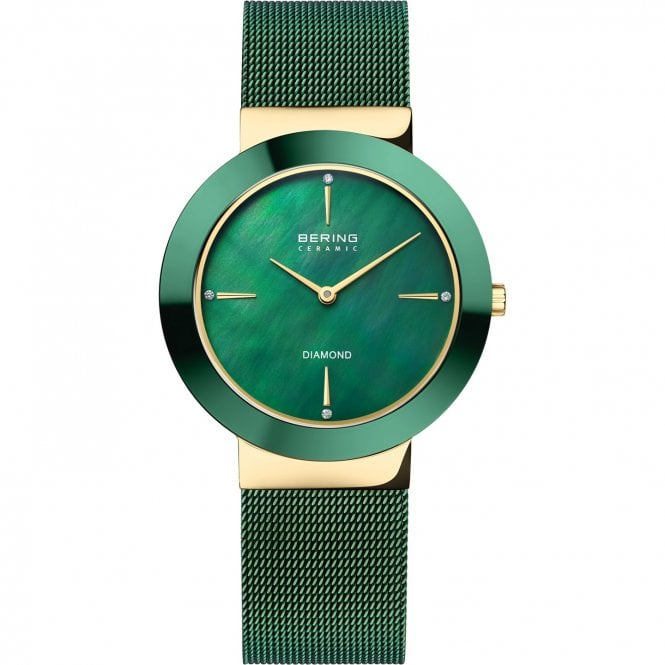 Bering Ceramic Diamond Polished Gold Colour Case, 11435-338