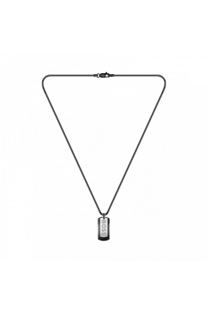 Boss Gents Devon Tag Necklace Black Ion-plated Stainless Steel, 1580577