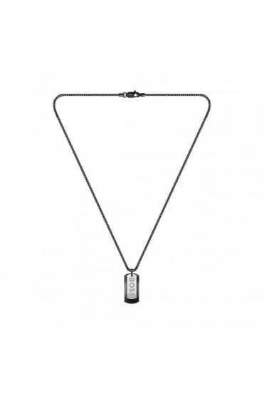 Boss Gents Devon Tag Necklace Black Ion-plated Stainless Steel, 1580577