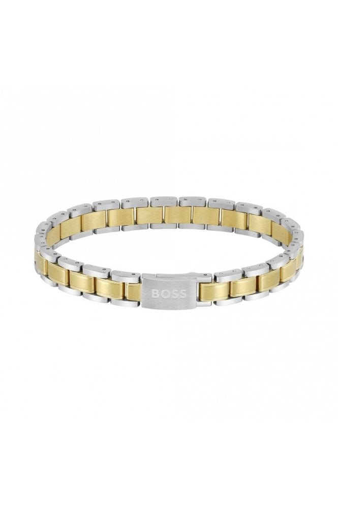 Boss Gents Metal Link Essentials Bracelet Two Tone Yellow Gold Plate & Stainless Steel H-Link, 1580195