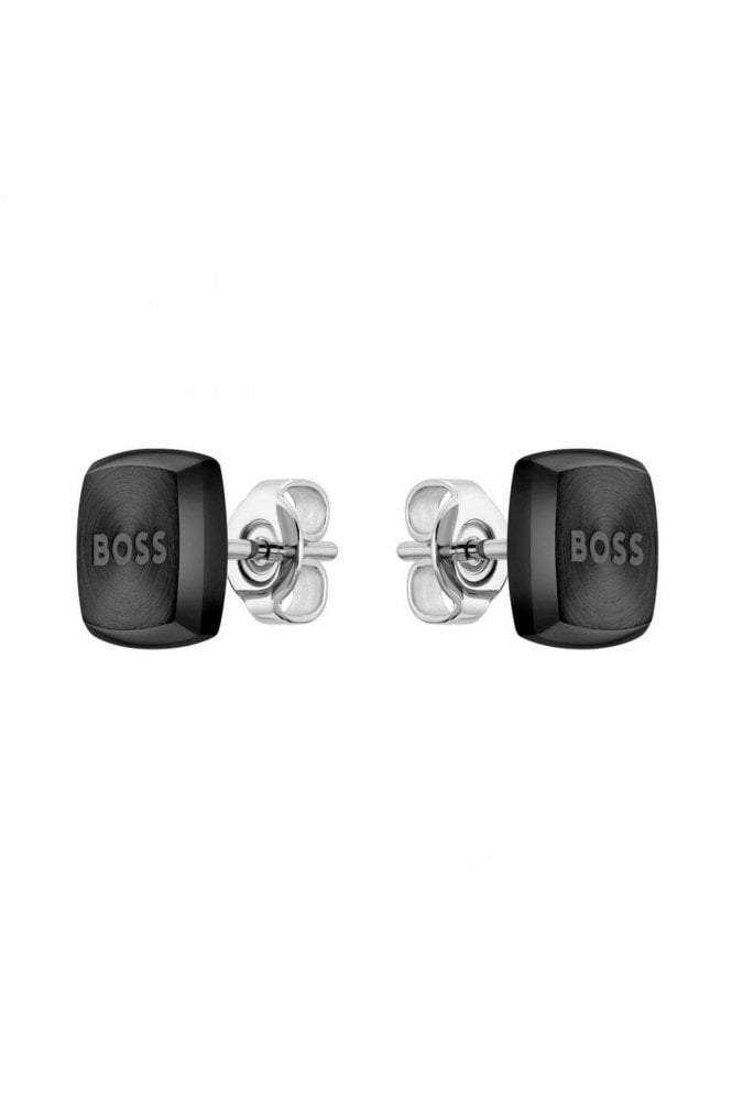 Boss Gents Yann Square Earrings Black Ion Plated Stainless Steel, 1580474