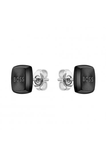 Boss Gents Yann Square Earrings Black Ion Plated Stainless Steel, 1580474