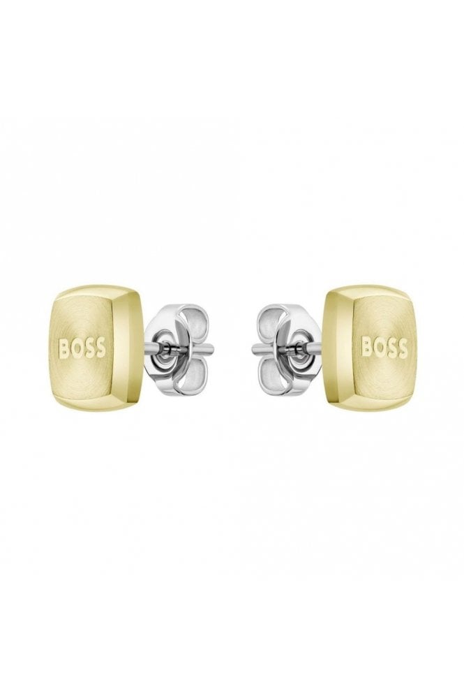 Boss Gents Yann Square Earrings Light Yellow Gold Ion Plated Stainless Steel, 1580475