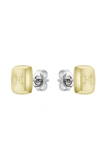 Boss Gents Yann Square Earrings Light Yellow Gold Ion Plated Stainless Steel, 1580475