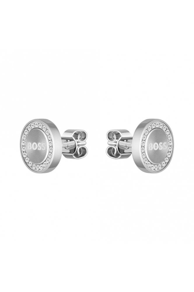 Boss Ladies Iona Stud Earrings Stainless Steel Branded Earrings with Crystals, 1580558