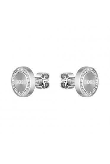 Boss Ladies Iona Stud Earrings Stainless Steel Branded Earrings with Crystals, 1580558