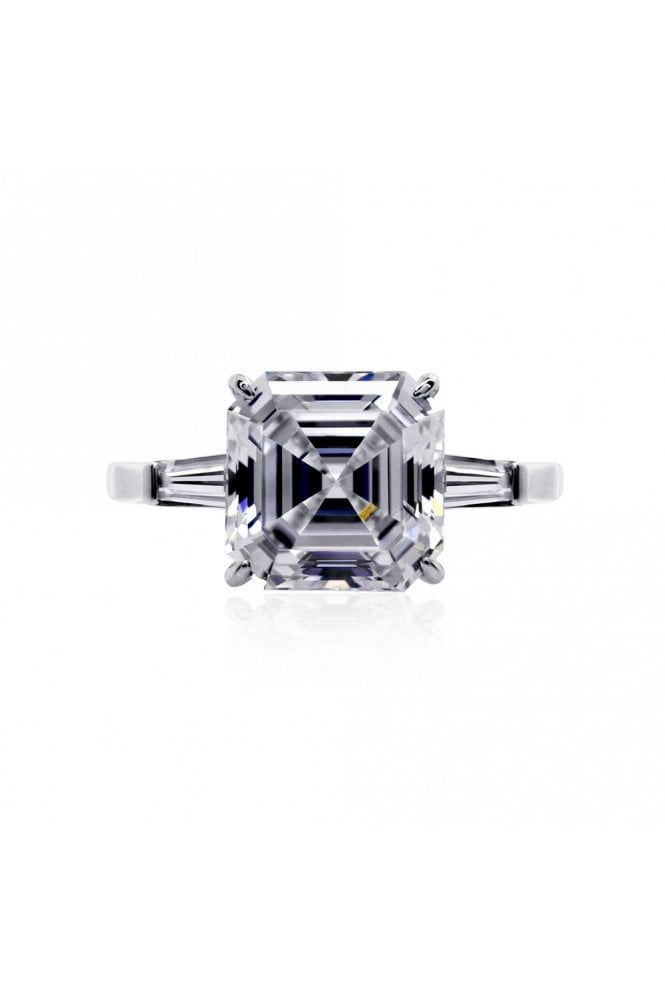 Carat* London Asscher & Baguette Solitaire Ring 9ct White Gold, UK Ring Size: K 6196