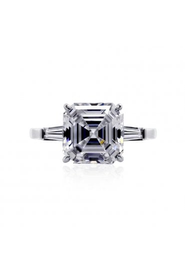 CARAT* London Asscher & Baguette Solitaire Ring 9ct White Gold, UK Ring Size: K 6196