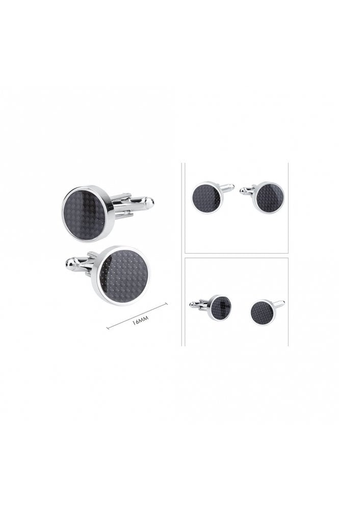 Tribal Carbon Fibre Cufflinks Round, Stainless Steel