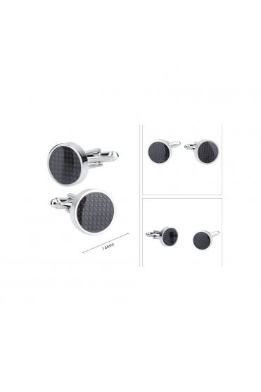 Carbon Fibre Cufflinks Round, Stainless Steel