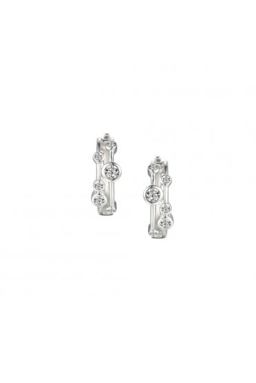 Diamond Set Rubover Hoop Bubble Earrings 9ct White Gold 9266WD
