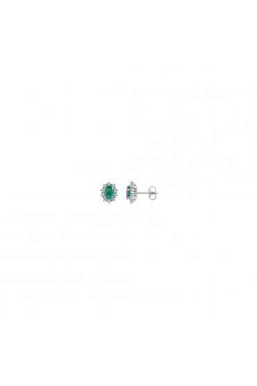 Emerald & Diamond Earrings 9ct White Gold, Oval Shaped Studs