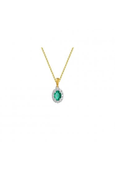 Emerald & Diamond Set Cluster Pendant 9ct Yellow & White Gold Pave Set Cluster 8556YWD/E