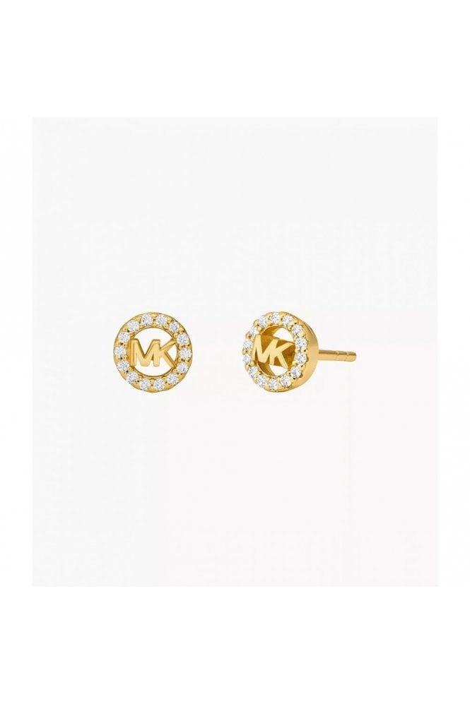 Michael Kors Logo Stud Earrings Yellow Gold Plated 925 Sterling Silver, MKC1727CZ710