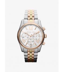 Michael Kors Oversized Lexington Tri-Tone Watch Rose Gold Tone and Stainless Steel Case, MK5735