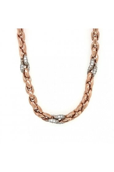 Monaco 925 Sterling Silver & Rose Gold Necklace Rose Gold Plated, Pave Set Cubic Zirconia