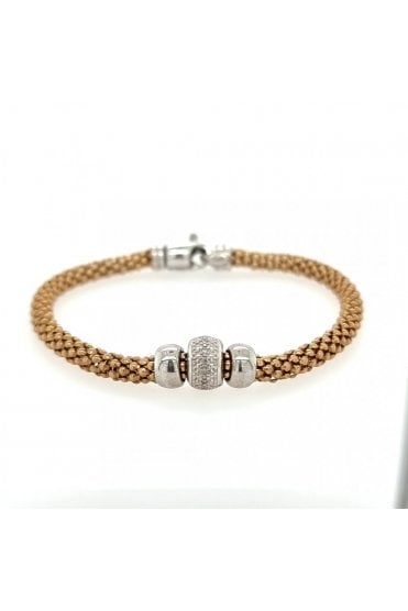 Monaco Two Tone Rondel Diamond Set Bracelet 925 Sterling Silver, Yellow Gold Plated
