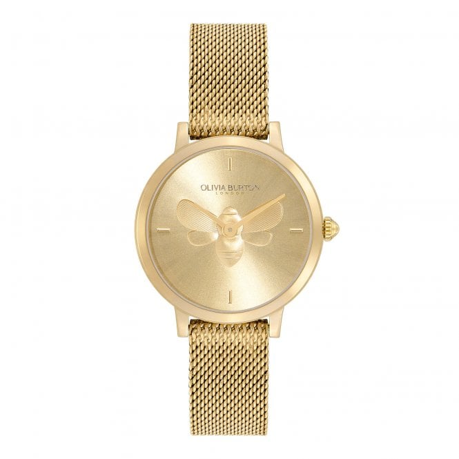Olivia Burton Bee Ultra Slim Gold Mesh Watch Stainless Steel Case, Yellow Gold Plated, 24000022