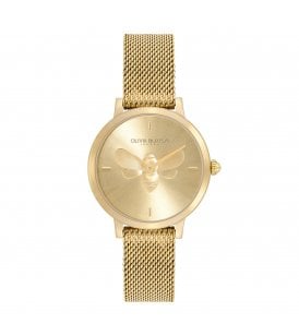 Olivia Burton Bee Ultra Slim Gold Mesh Watch Stainless Steel Case, Yellow Gold Plated, 24000022