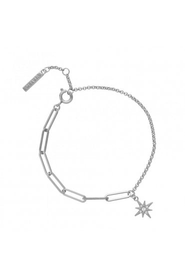 Olivia Burton Celestial Silver North Star Mismatch Bracelet Crystal Decorated North Star Charm, OBJCLB48
