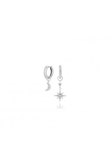 Olivia Burton Moon & Star Silver Huggie Hoop Earrings Sterling Silver