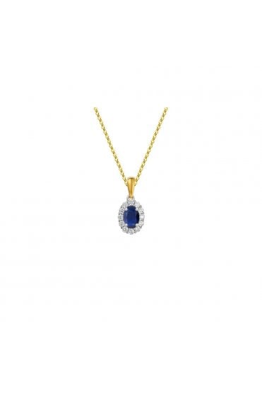 Sapphire & Diamond Set Cluster Pendant 9ct Yellow & White Gold Pave Set Cluster 8556YWD/S