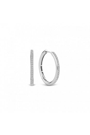 Ti Sento 925 Sterling Silver Oval Hoop Earrings Cubic Zirconia Pave Set Crystals, Rhodium Plated, 7789ZI