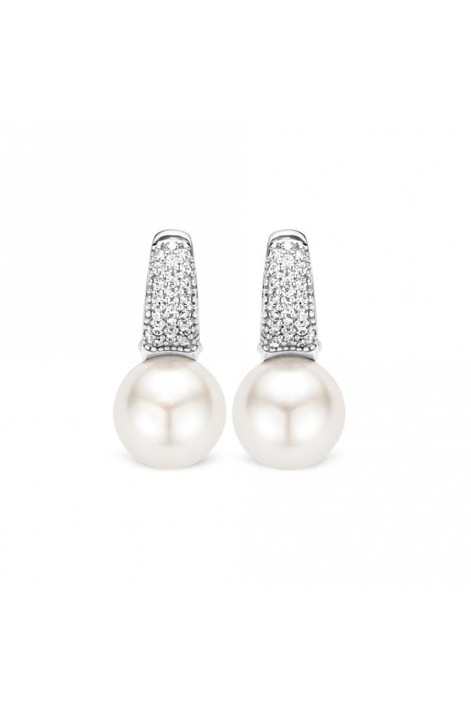Ti Sento - Milano Ti Sento 925 Sterling Silver Pearl Drop Earrings Cubic Zirconia Pave Set Crystals, 7750PW