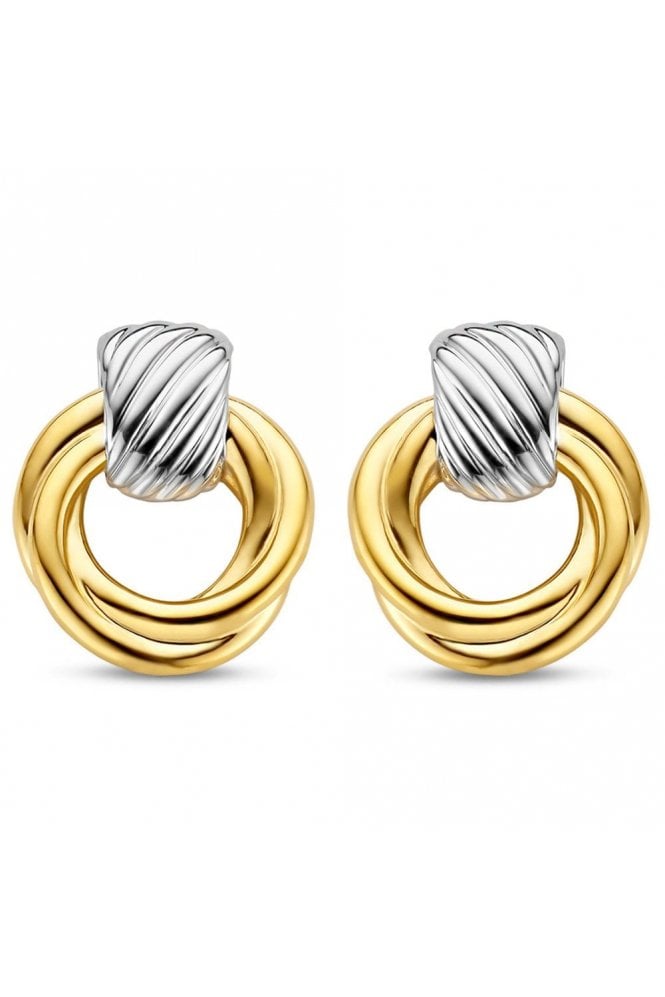 Ti Sento - Milano Ti Sento 925 Sterling Silver Pave Set Swirl Earrings 18ct Yellow Gold Plated, 7858SY